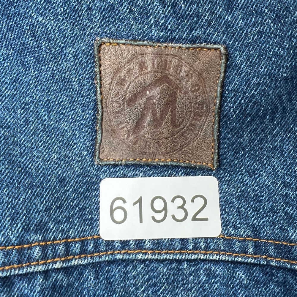 Marlboro Jacket L Vintage 90s Denim Trucker Leather Collar Flannel Lined Blue - Picture 13 of 13